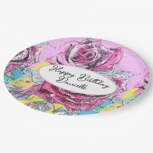 Rode Roos Bloem Aquarelpapier Feestbord Papieren Bordje (Gekanteld)