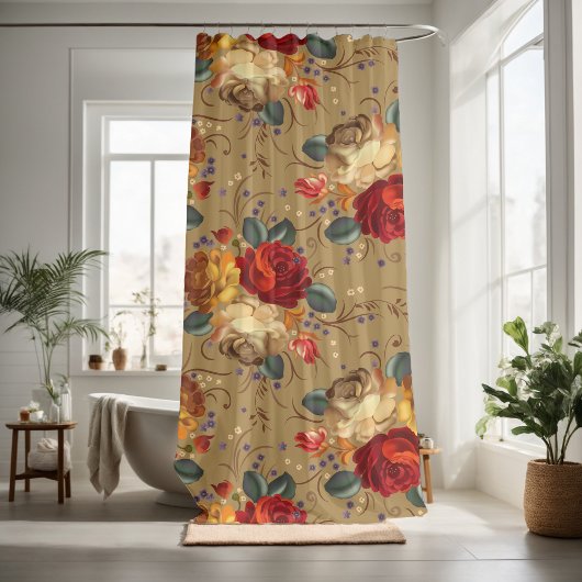 Rode roos bloem decoratief douchegordijn
