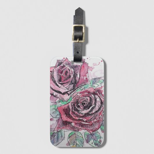 Rode Roos Bloem Florale Waterverf Bagage Label (Voorkant (verticaal))