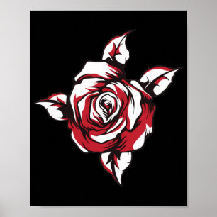 Rode Roos Bloem Illustratie Zwarte Achtergrond Poster