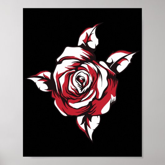 Rode Roos Bloem Illustratie Zwarte Achtergrond Poster (Voorkant)