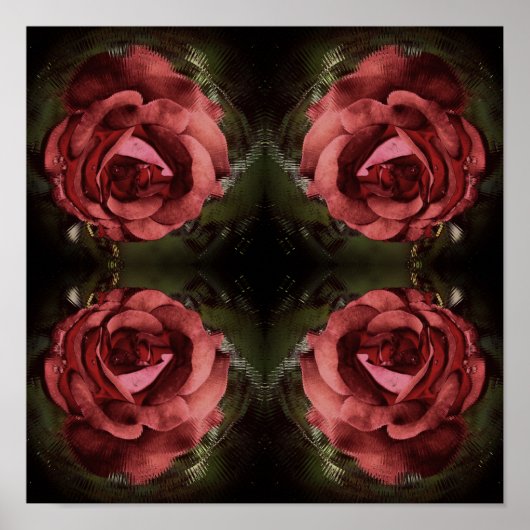 Rode Roos Bloem in Bloei Abstract Vintage Poster (Voorkant)