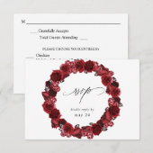 Rode Roos Bloem & Kristal met maaltijd RSVP Kaartje (Voorkant / Achterkant)