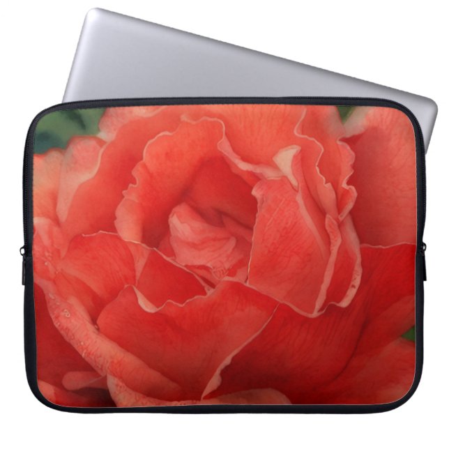 Rode Roos Bloem Kunst Laptop Hoes Sleeve (Voorkant)