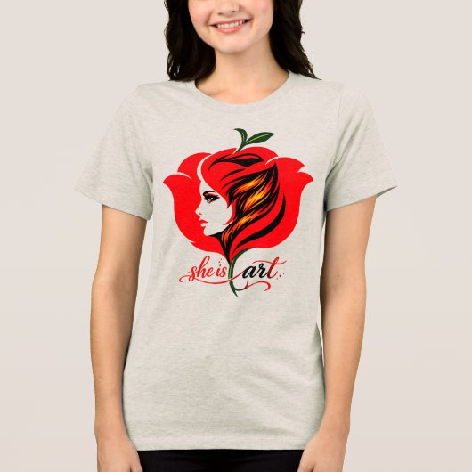 Rode roos Bloem kunst Tri-Blend Shirt (Voorkant)