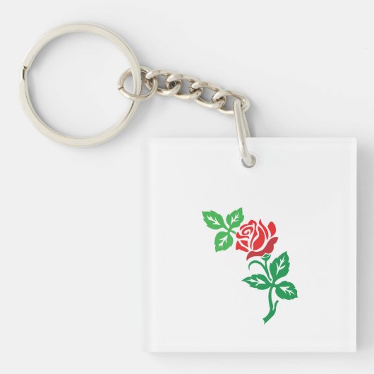 Rode Roos Bloem Ontwerp – Klassieke Bloemenschone Sleutelhanger (voorkant)
