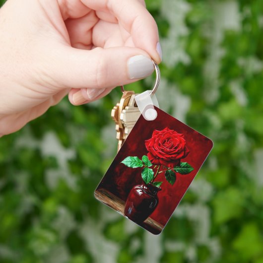 Rode Roos Bloem Schilderen Sleutelhanger (Hand)