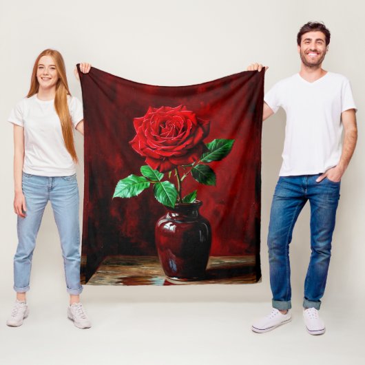 Rode Roos Bloem Schilderij Fleece Deken (In situ)