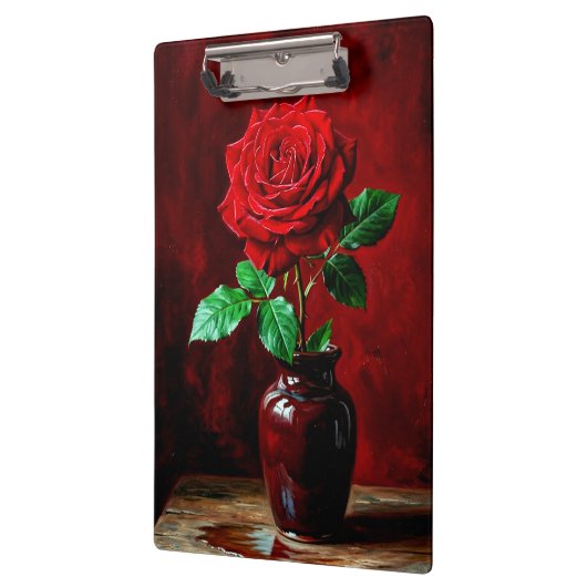 Rode Roos Bloem Schilderij  Klembord (Links)