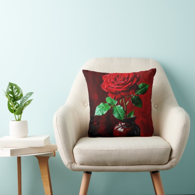 Rode Roos Bloem Schilderij  Kussen (Stoel)