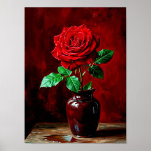 Rode Roos Bloem Schilderij Poster