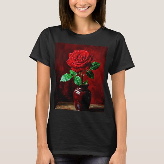 Rode Roos Bloem Schilderij  T-shirt (Voorkant)