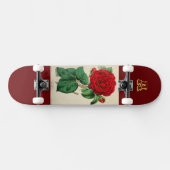 Rode Roos Bloem Vintage Illustratie Monogram Persoonlijk Skateboard (Horizontaal)