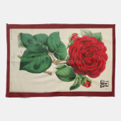 Rode Roos Bloem Vintage Kunst Monogram Theedoek (Horizontaal)