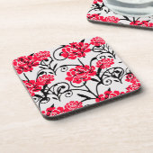 Rode Roos Bloemen Illustratie Patroon Ontwerp Bier Onderzetter (Linkerzijde)