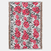 Rode Roos Bloemen Illustratie Patroon Ontwerp Deken (Voorkant Verticaal)