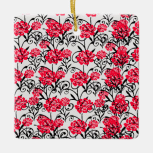 Rode Roos Bloemen Illustratie Patroon Ontwerp Keramisch Ornament