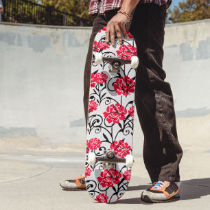 Rode Roos Bloemen Illustratie Patroon Ontwerp Persoonlijk Skateboard