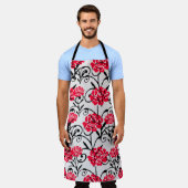 Rode Roos Bloemen Illustratie Patroon Ontwerp Schort (Gedragen)