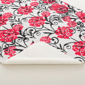 Rode Roos Bloemen Illustratie Patroon Ontwerp Sherpa Deken (3/4)