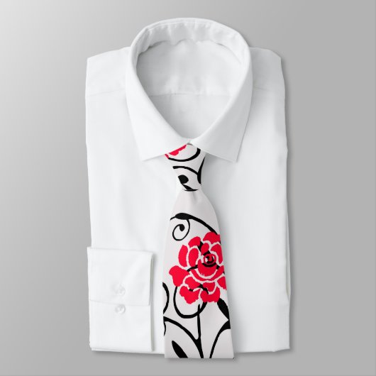 Rode Roos Bloemen Illustratie Patroon Ontwerp Stropdas (Gebonden)