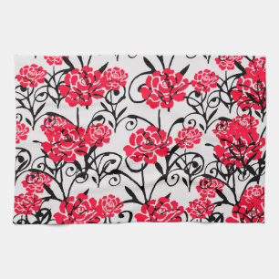 Rode Roos Bloemen Illustratie Patroon Ontwerp Theedoek