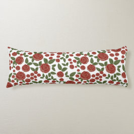 Rode roos bloemen op wit lichaamskussen