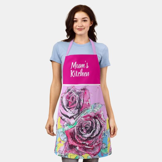 Rode Roos Bloemen Rozen Bloem Kerstmis Schort (Gedragen)
