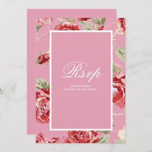 Rode roos bloemendruk bewaar de datum RSVP kaart (Voorkant / Achterkant)