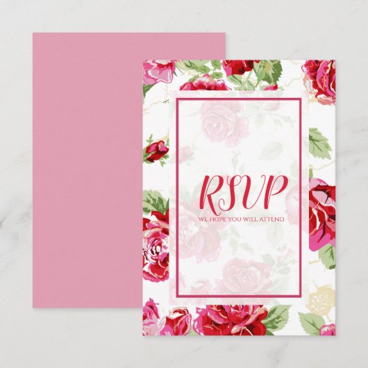 Rode roos bloemendruk bewaar de datum RSVP kaart (Voorkant / Achterkant)