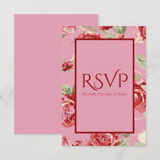 Rode roos bloemendruk bewaar de datum RSVP kaart (Voorkant / Achterkant)