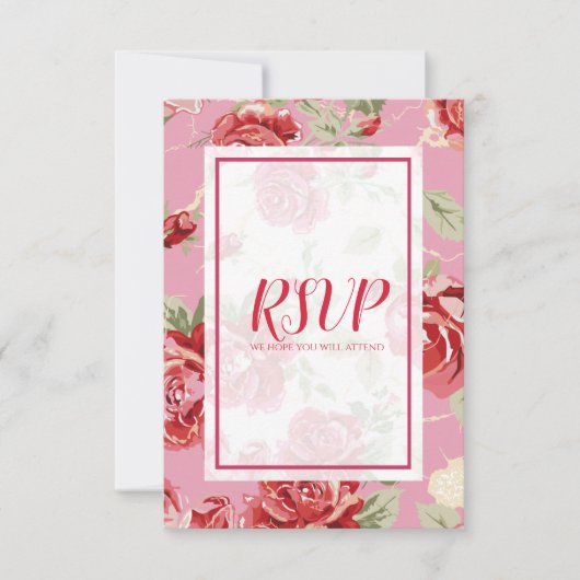 Rode roos bloemendruk bewaar de datum RSVP kaartje (Voorkant)