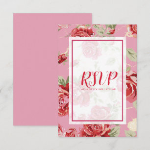 Rode roos bloemendruk bewaar de datum RSVP kaartje