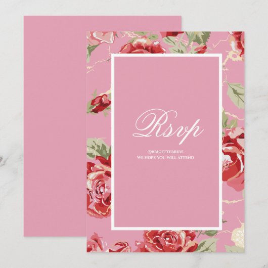 Rode roos bloemendruk save the date RSVP kaart (Voorkant / Achterkant)