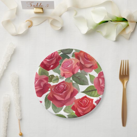 Rode Roos Bloemenfeest Papieren Bordje (Huwelijk)