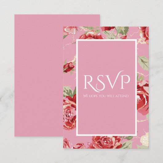 Rode roos bloemenprint bewaar de datum RSVP kaart (Voorkant / Achterkant)