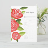 Rode Roos Bloemige Eetkaart Kaarten (Staand voorkant)
