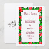  rode roos bloemige grens bruiloft kaart (Voorkant / Achterkant)