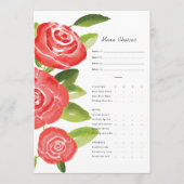Rode Roos Bloemige Maaltijd Keuze Kaarten (Voorkant)