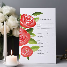 Rode Roos Bloemige Maaltijd Keuze Kaarten