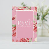 Rode roos bloemige print save the date RSVP kaart (Staand voorkant)
