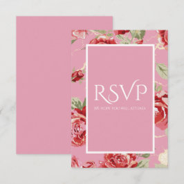 Rode roos bloemige print save the date RSVP kaart