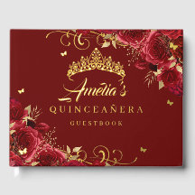 Rode Roos Bloemige Swirl Quinceanera Goud