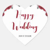Rode Roos Bloemige Trouw Thema Hart Sticker (Voorkant)