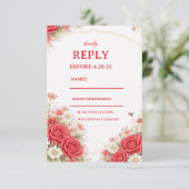 Rode Roos Bloemstuk RSVP Kaartje (Staand voorkant)