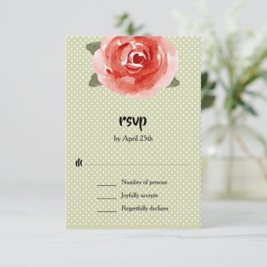 Rode Roos Bloemstuk RSVP Kaartje (Staand voorkant)