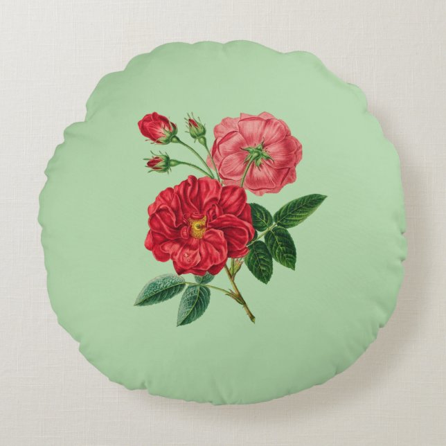 Rode Roos Bloesems Rond Kussen (Voorkant)