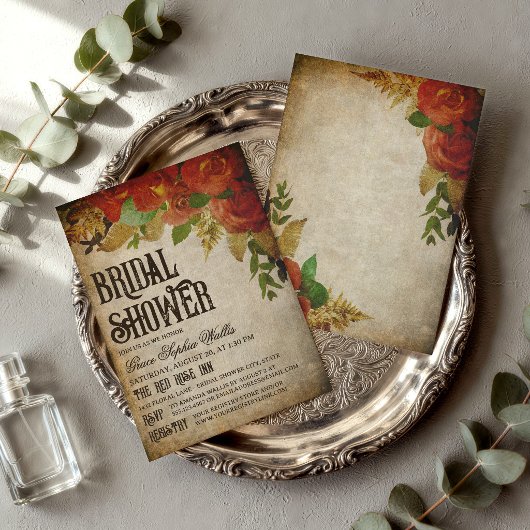 Rode Roos Boeketten Vintage Bruiloftsborrel Kaart