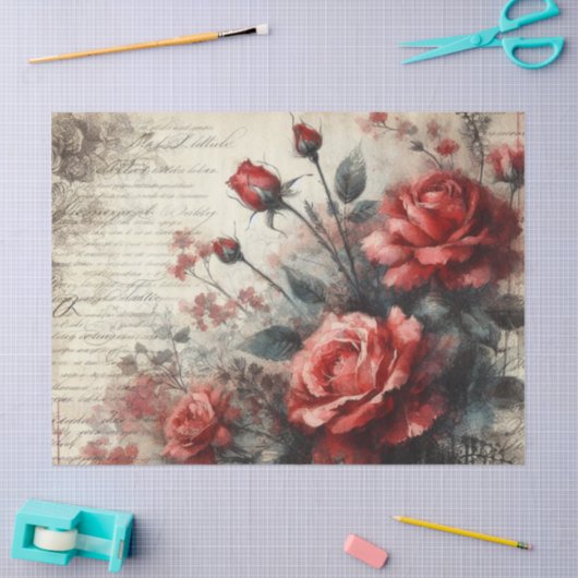  Rode Roos & Botanische Collage Decoupage Tissuepapier (Craft)