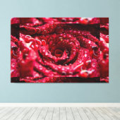 Rode Roos Boven met Waterdruppels Premium Wrapped Canvas Afdruk (Insitu (Houten vloer))